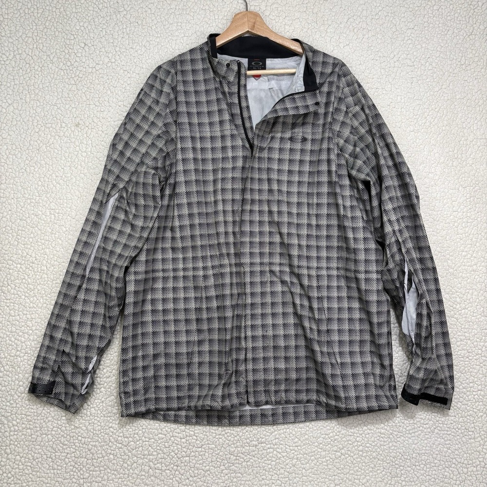 Oakley Overton Gray Plaid Full Zip Windbreaker Jacket Archive Size XL Lamar READ